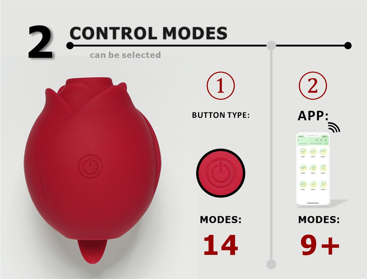 Black Rose-Shaped App-Controlled Suction & Tongue Massager - Sensual Chest Teasing Adult Toy