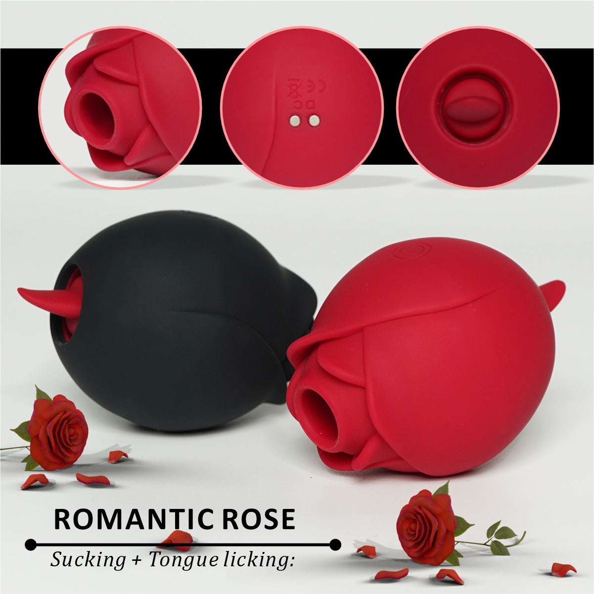 Black Rose-Shaped App-Controlled Suction & Tongue Massager - Sensual Chest Teasing Adult Toy