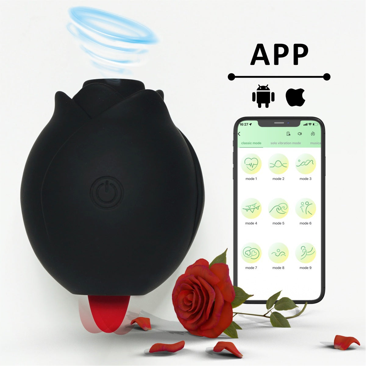 Black Rose-Shaped App-Controlled Suction & Tongue Massager - Sensual Chest Teasing Adult Toy