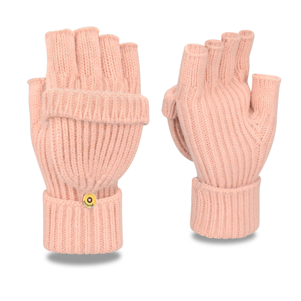 Pink Winter Convertible Mittens - Warm Knitted 2-in-1 Fingerless Gloves with Flip Top Cover for Cold Weather