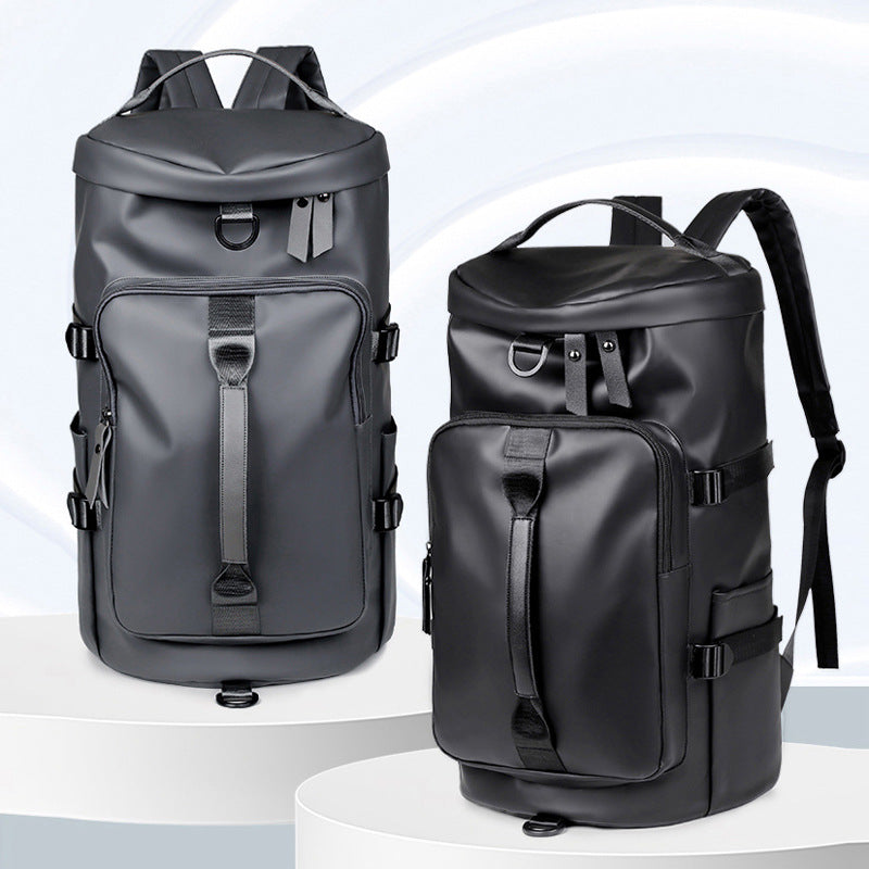 Black Large Capacity Men's Travel Backpack with Shoe Compartment - Water-Resistant Coated Fabric Business Weekender Bag - Casual Duffel Backpack with Dry-Wet Separation for Gym, Hiking, and 14-Inch Laptop