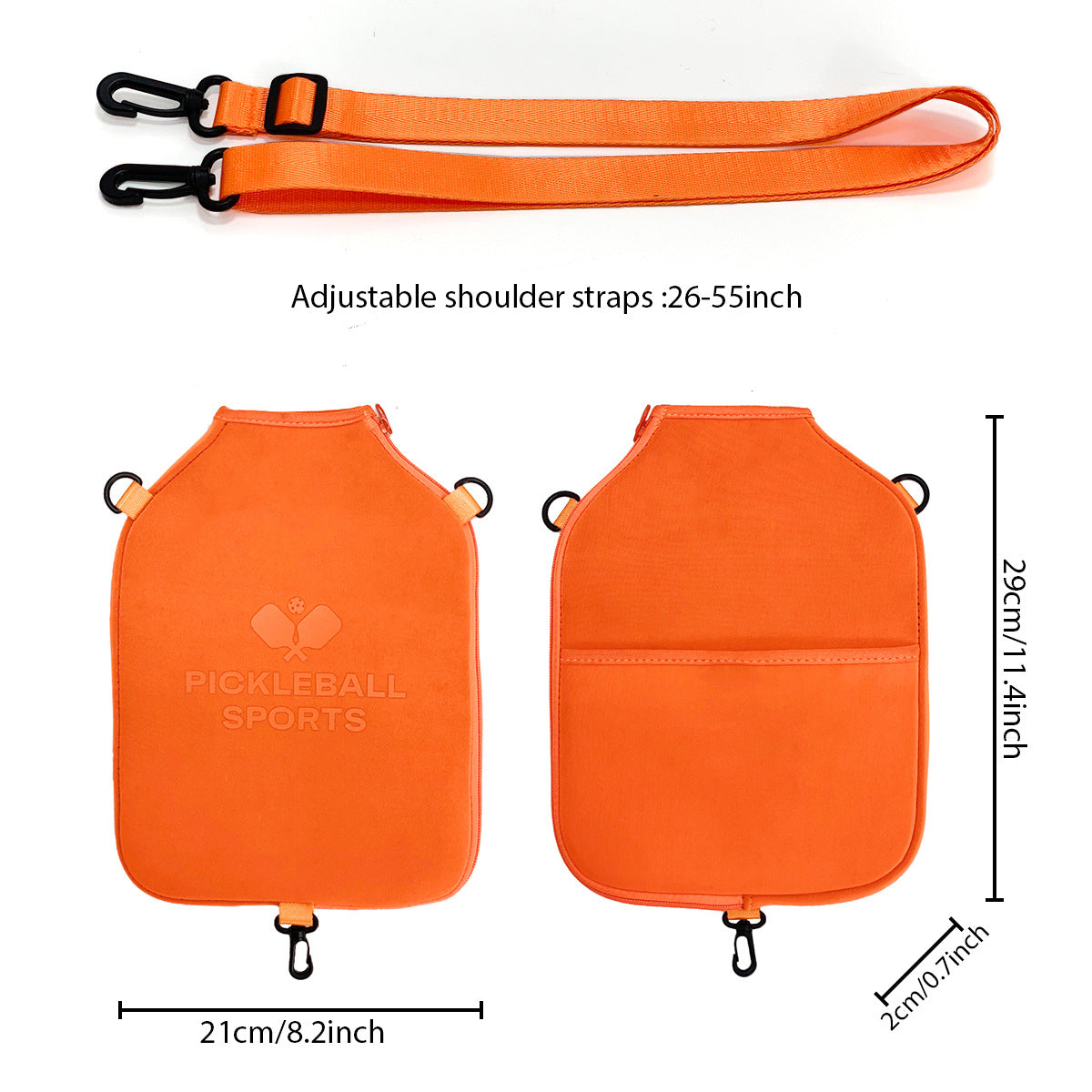 SA02 Orange Neoprene Pickleball Paddle Cover (racket not included) - Protective Crossbody Bag with Adjustable Shoulder Strap and Fence Hook - Universal Lightweight Paddle Case for All Skill Levels