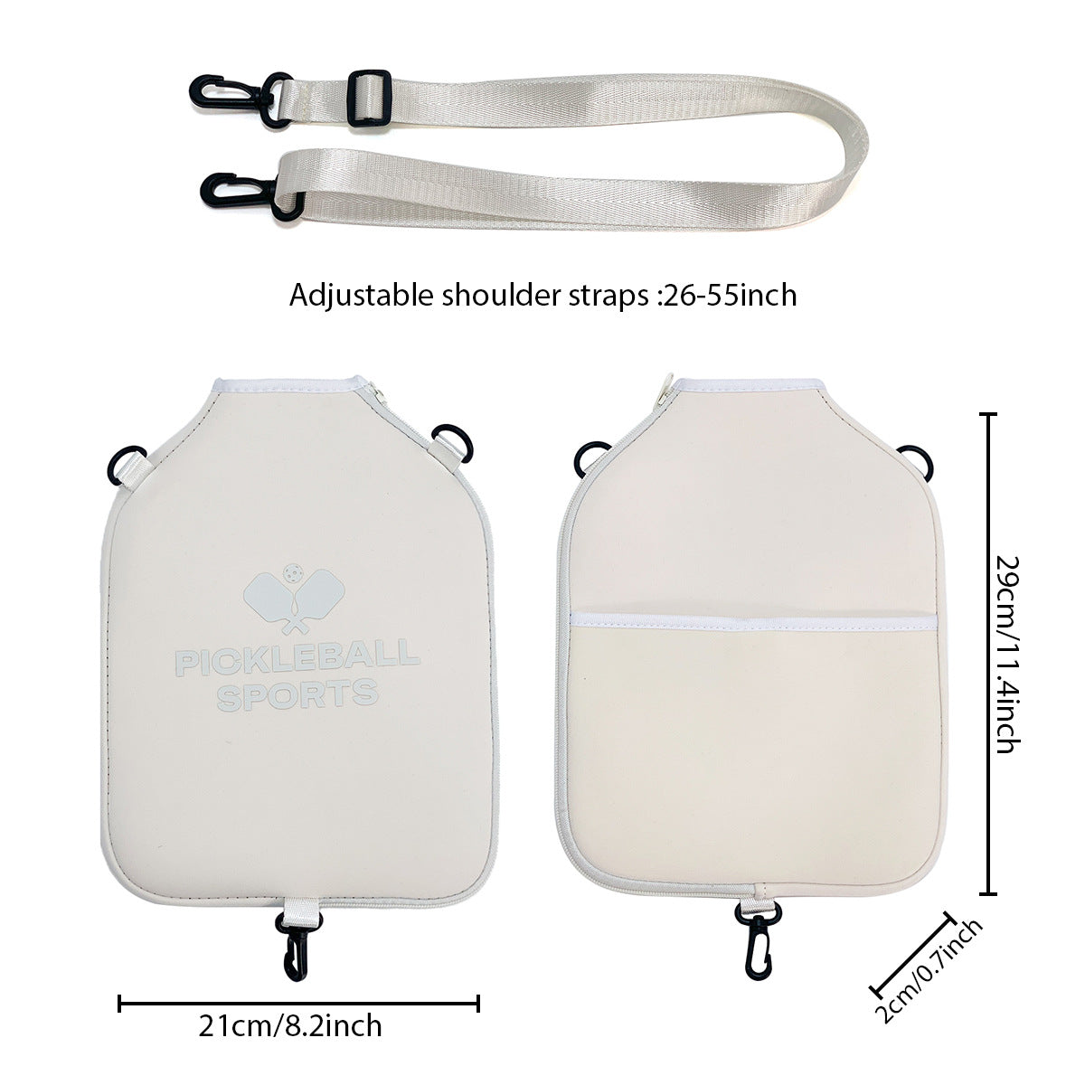 SA04 Beige Neoprene Pickleball Paddle Cover (racket not included) - Protective Crossbody Bag with Adjustable Shoulder Strap and Fence Hook - Universal Lightweight Paddle Case for All Skill Levels