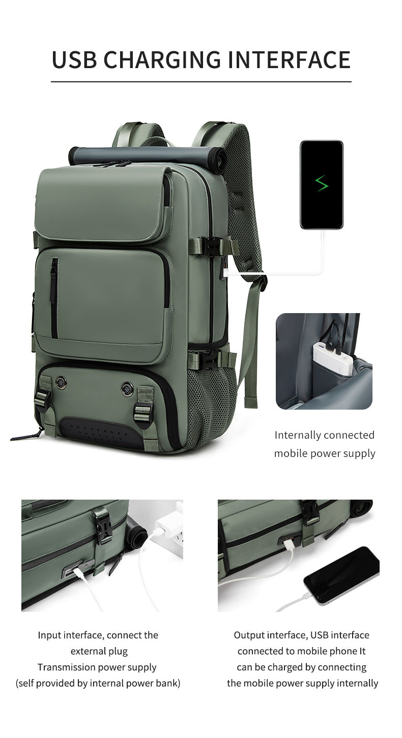 Mint Green Large Capacity 16-Inch Laptop Travel Backpack - Anti-Theft Professional Business Bag with Spring Buckle - Durable Oxford Cloth Outdoor Rucksack for Men and Women