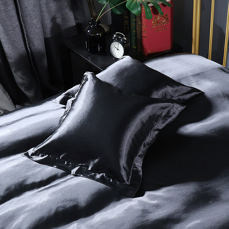 Black 2 PCS Faux Silk Pillow Covers - Cooling Ice Silk Satin Cushion Covers - 45x45cm