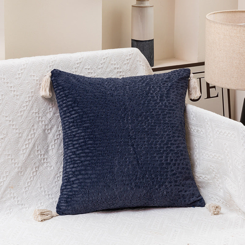 Navy Blue Pillow Covers - Tassel Accent Cushion Covers - 45x45cm (Set of 2)