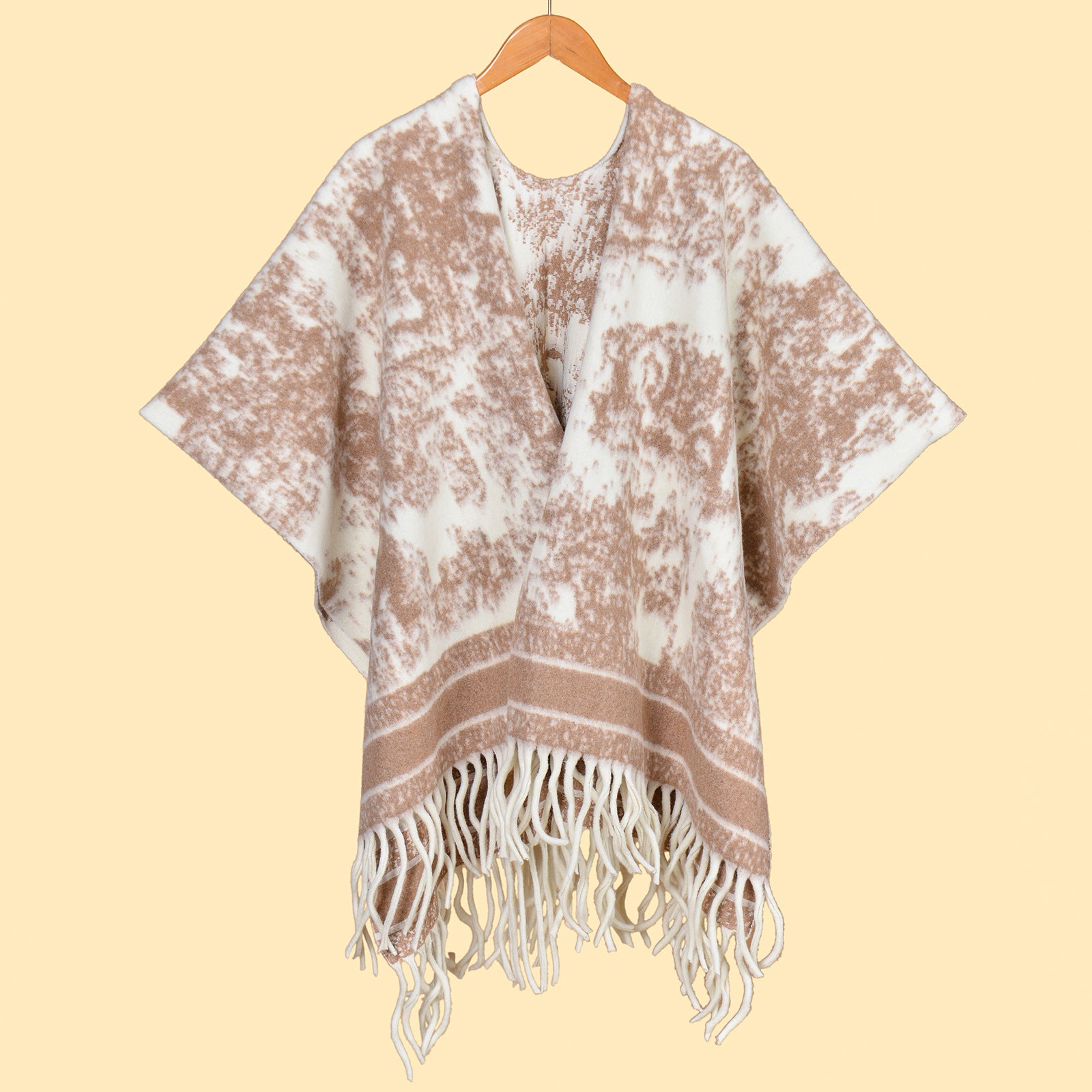 Ink Painting Elegant Autumn Winter Shawl - Artistic Split-Design Knit Cloak with Oil Painting Style