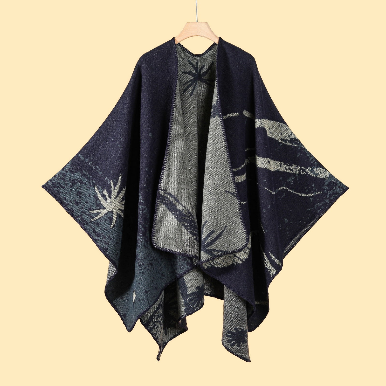 Palace Classical- Coffee Elegant Autumn Winter Shawl - Artistic Split-Design Knit Cloak with Oil Painting Style