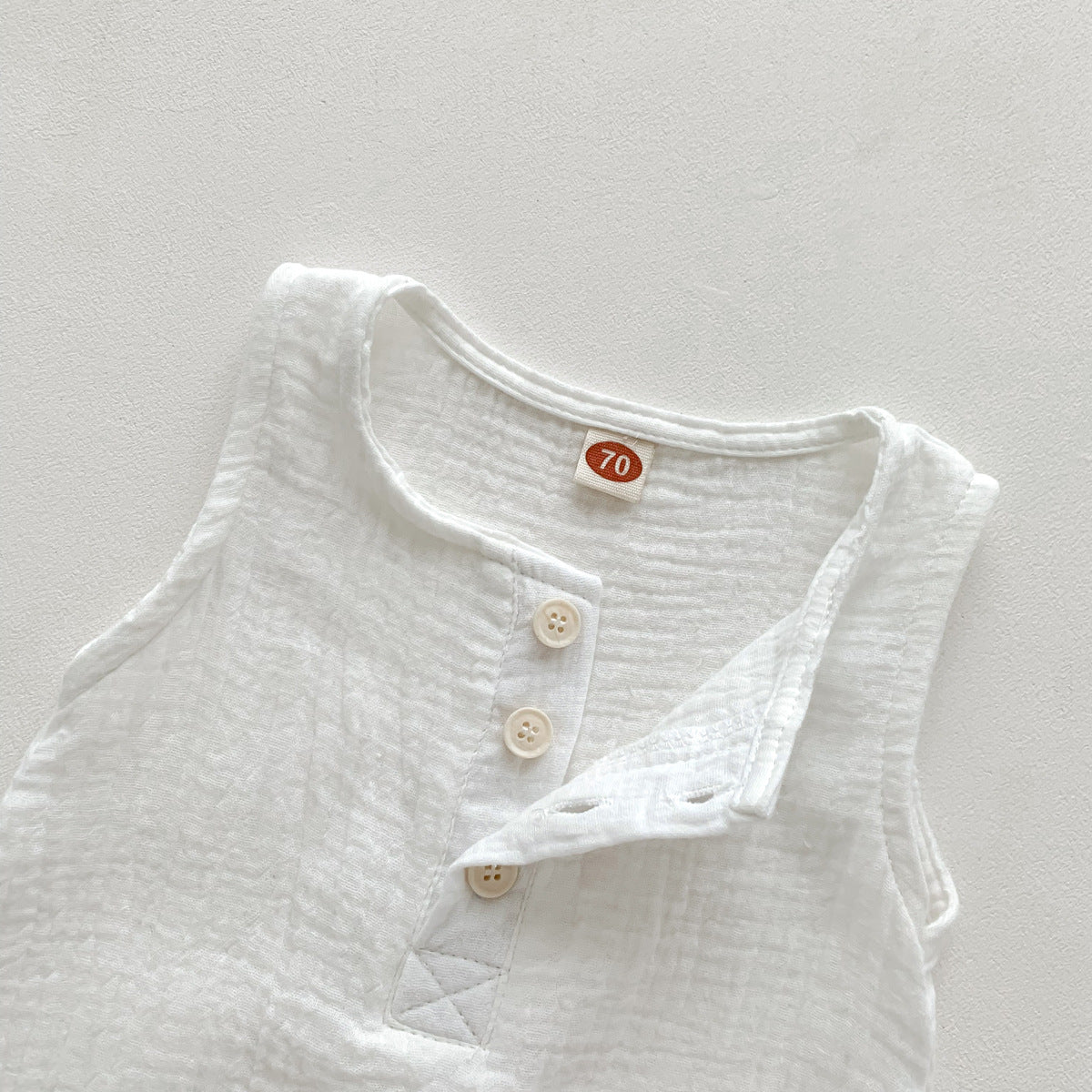 80cm Khaki Sleeveless Bubble Cotton Baby Romper - Soft Newborn Onesie for Boys and Girls, 0-2 Years