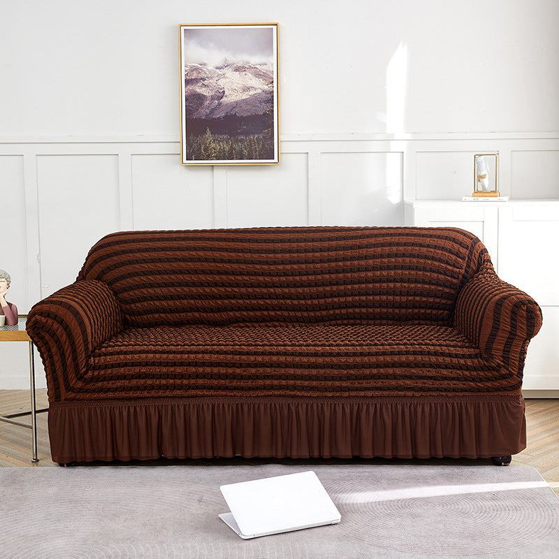 Light-coffee and Dark-coffee Single Sofa Bubble Gauze Sofa Cover with Skirt - Full Elastic Dustproof Single Seater 90-140cm