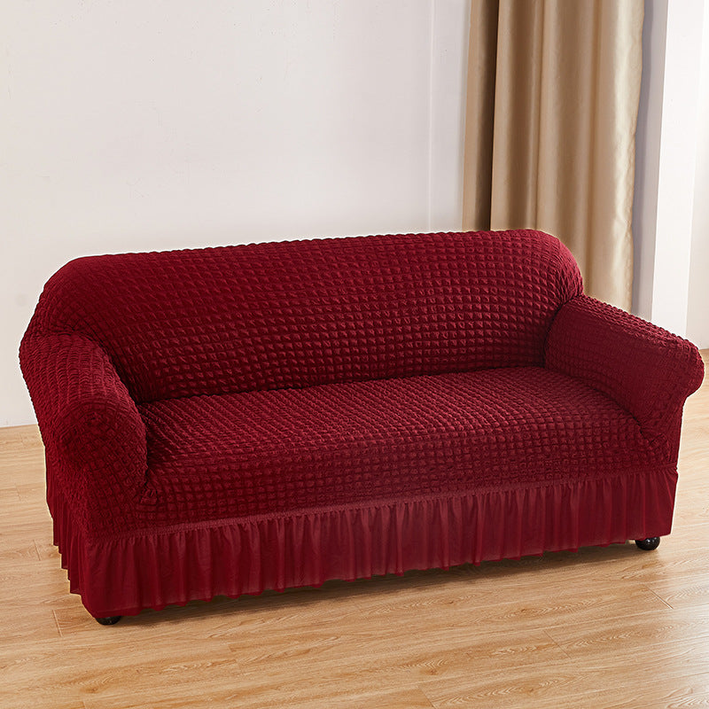 Wine-red Three-person Sofa Bubble Gauze Sofa Cover with Skirt - Full Elastic Dustproof Three-person Seater 190-230cm