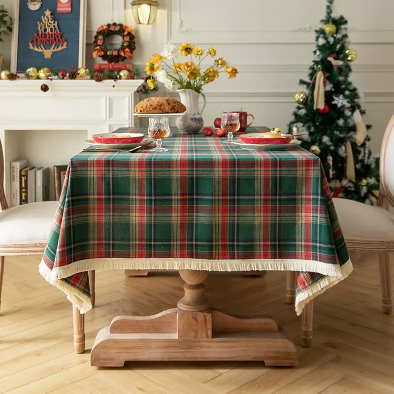 Vintage Plaid Fabric Tablecloth | Classic English Red and Green Plaid Tablecloth for Dining Table and Party Decoration 140*140cm
