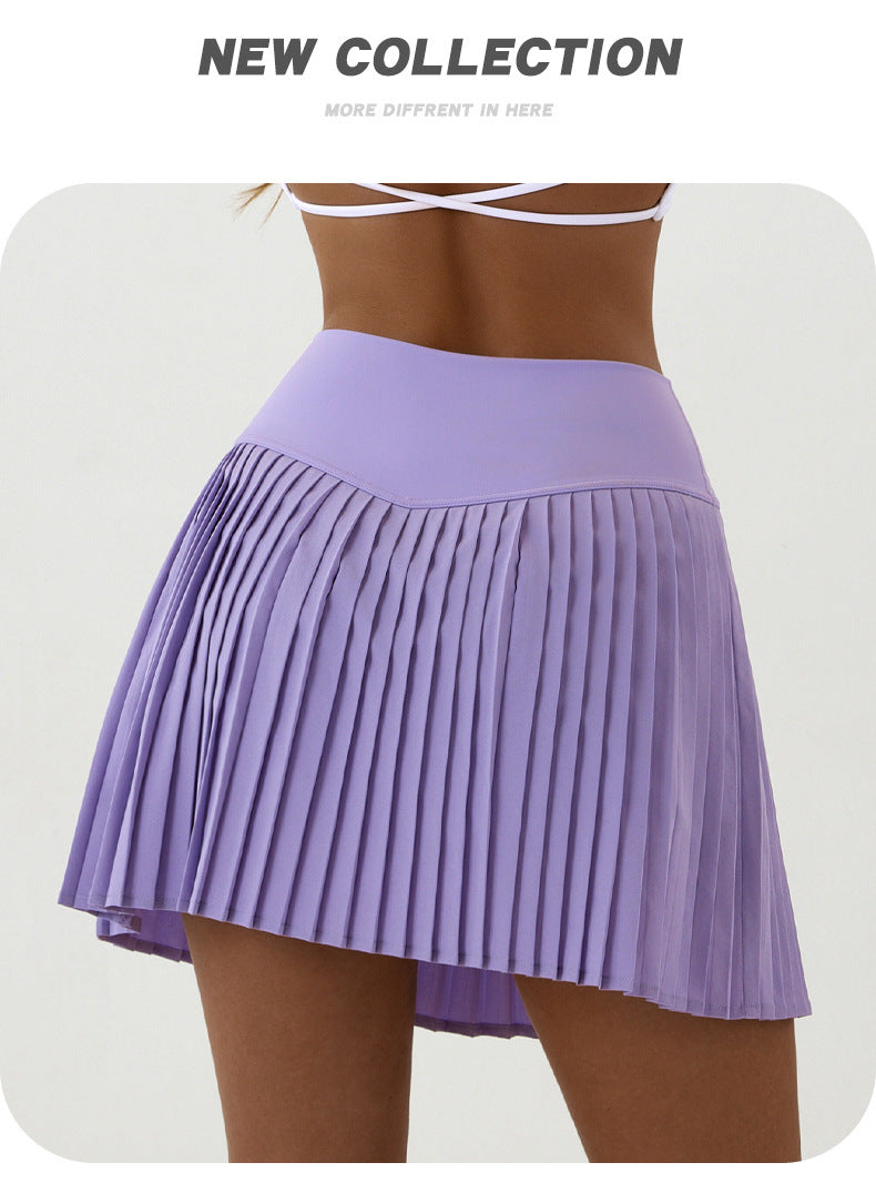 High waist purple pleated skirt | built-in shorts to prevent exposure - suitable for yoga, badminton and golf Size XL