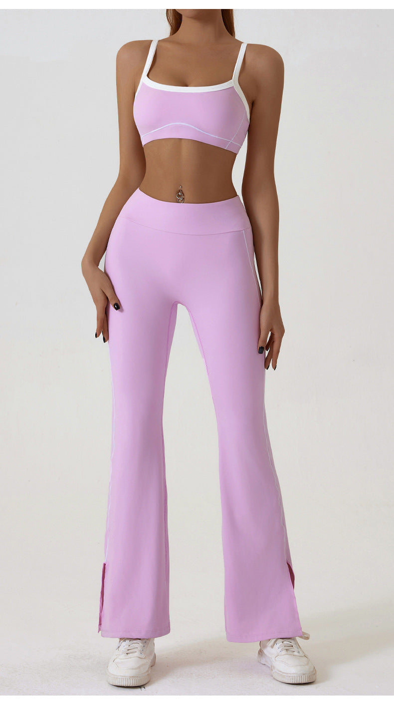 Pink Flared Leggings & Sports Bra Set - Breathable & Stretchy Activewear for Yoga, Running & Gym Workouts Size L
