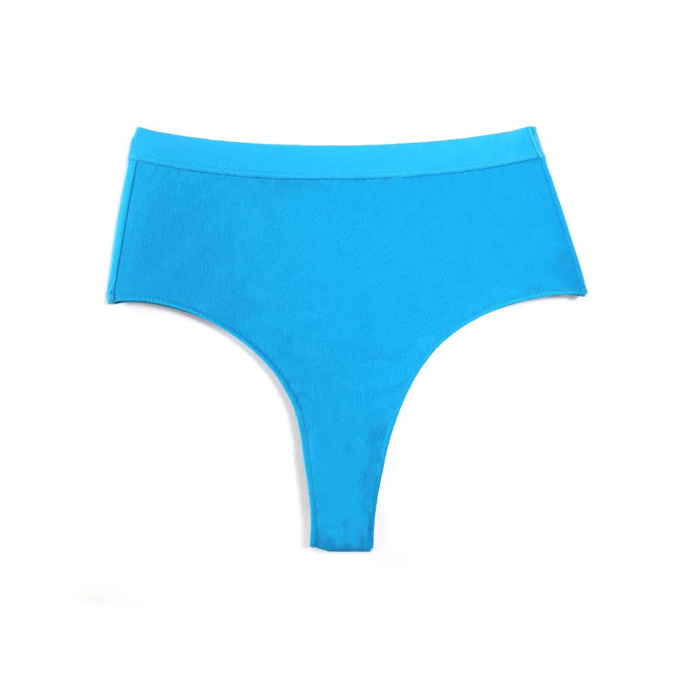 3 pcs(White+Black+Blue Aster) High-Waisted Solid Color Cotton Comfort Plus Size Tummy Control Thong Panties for Women – Size M