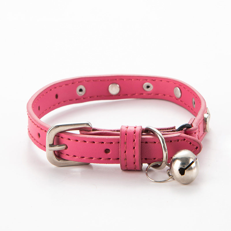3 pcs Rose red Stylish PU Leather Pet Collar - Anti-Loss, Puppy Bell, Star & Moon Design Width 1.2cm Total Length 35cm