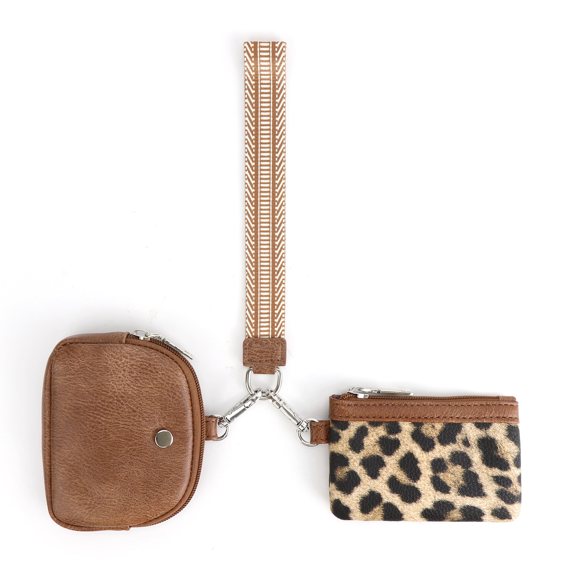 Leopard Brown Stylish Mini Wristlet Wallet - Nylon, Multi-Compartment Design
