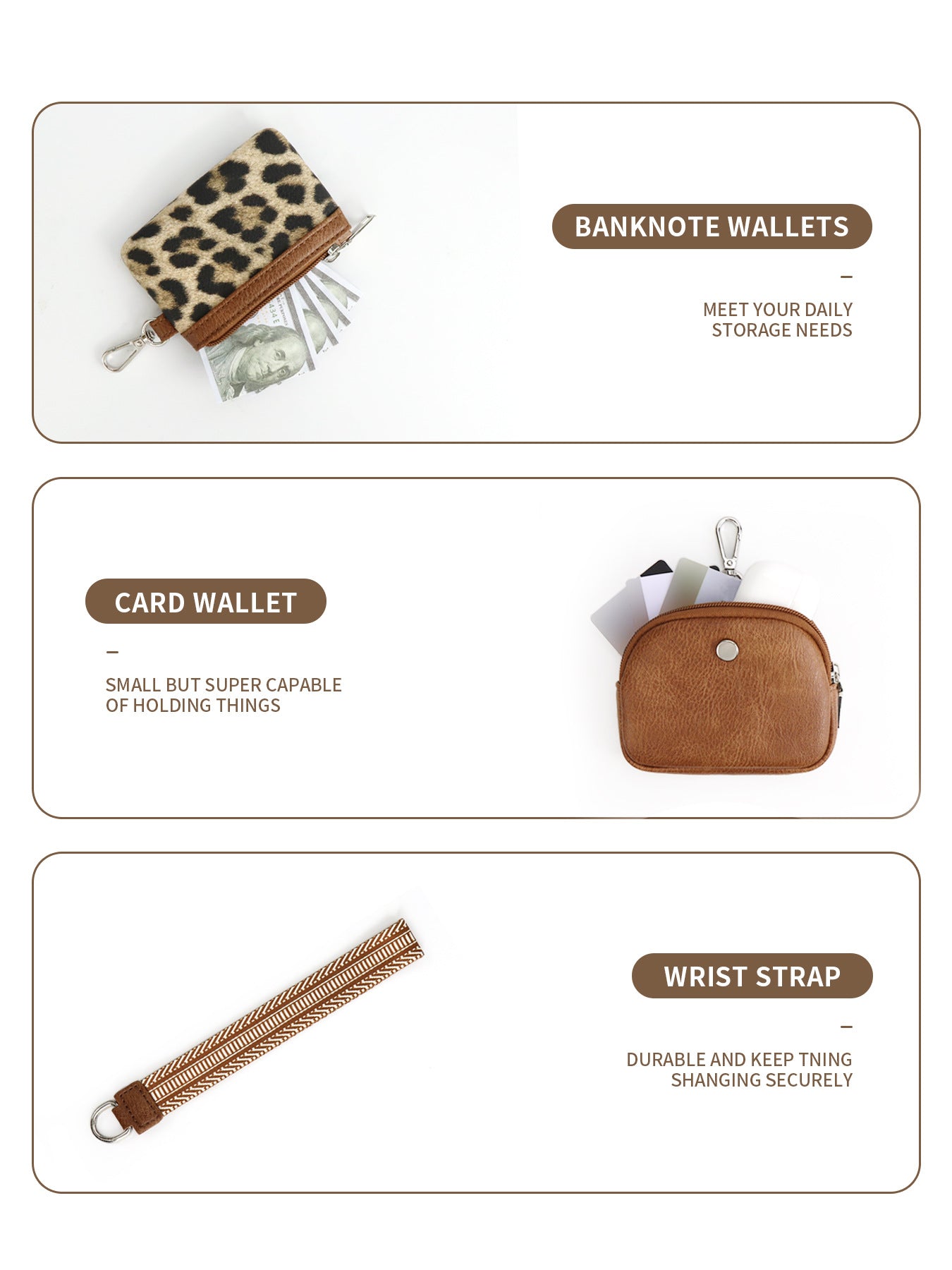 Leopard Brown Stylish Mini Wristlet Wallet - Nylon, Multi-Compartment Design