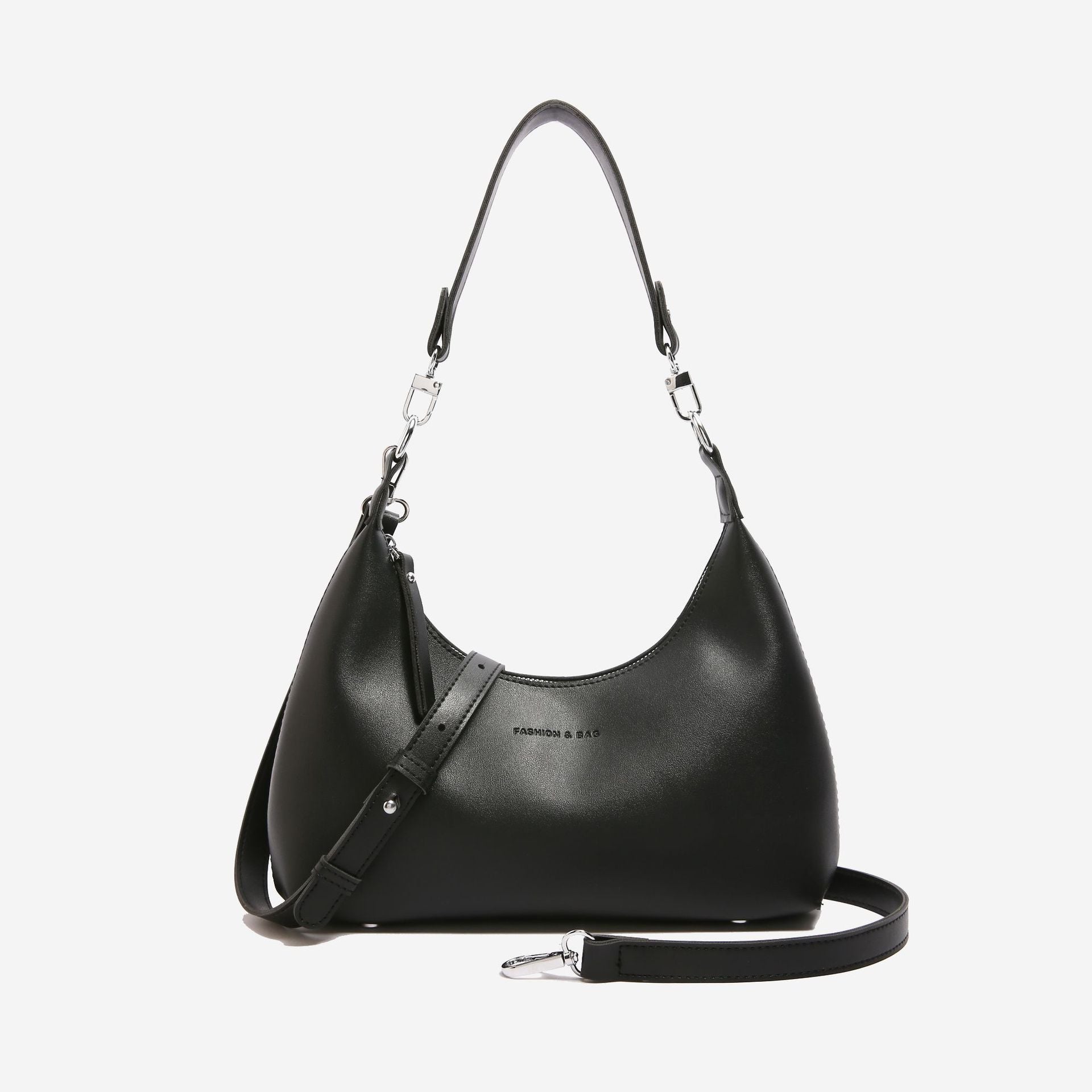 Black Women's Trendy PU Leather Shoulder Bag - Fashionable Underarm Hobo Bag with Adjustable Strap