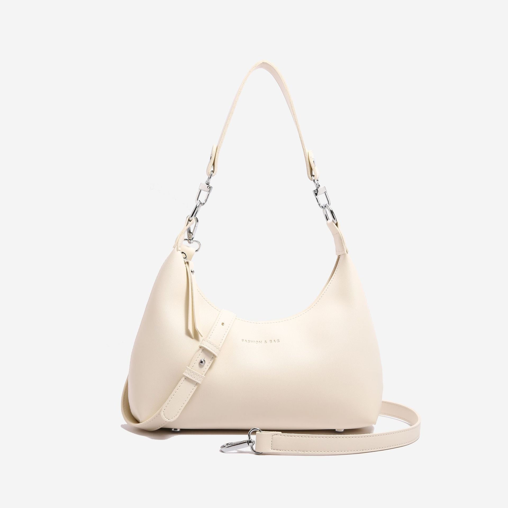 Off White Women's Trendy PU Leather Shoulder Bag - Fashionable Underarm Hobo Bag with Adjustable Strap