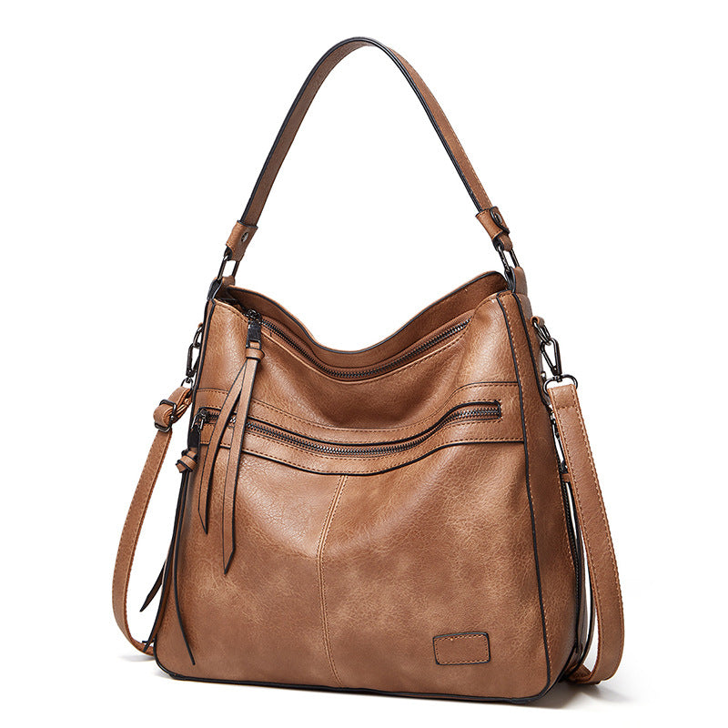 Khaki Spacious & Stylish  PU Leather Tote Bag -  Versatile Shoulder/Crossbody