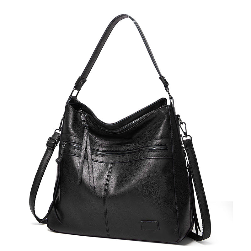 Black Spacious & Stylish  PU Leather Tote Bag -  Versatile Shoulder/Crossbody