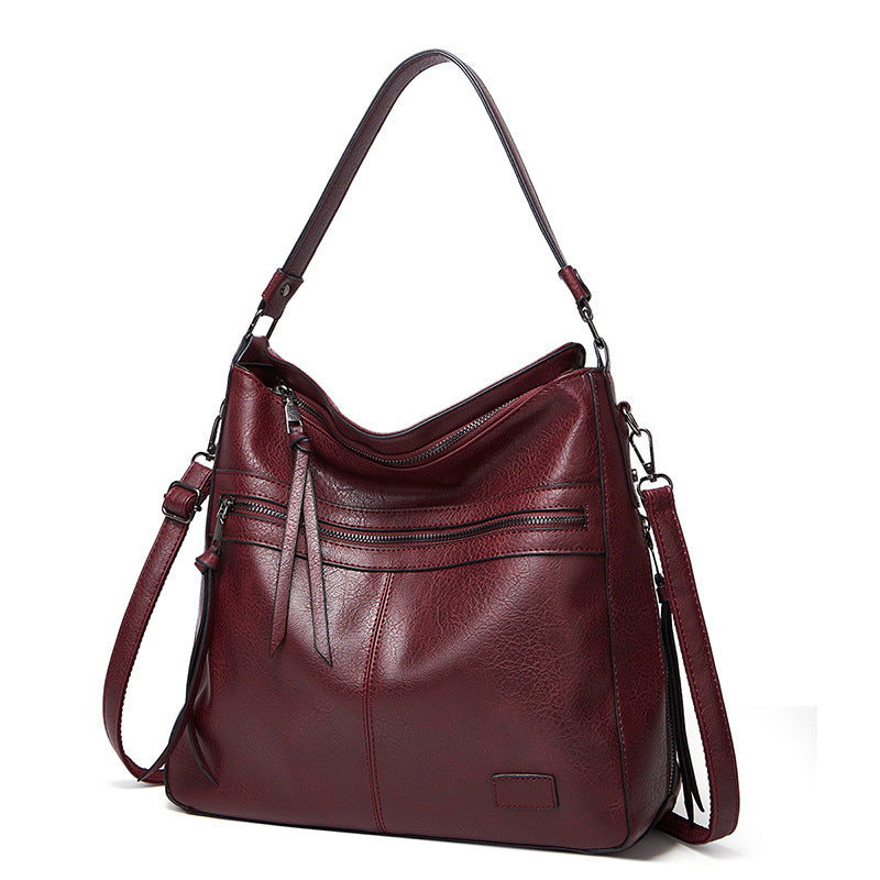 Dark Red Spacious & Stylish  PU Leather Tote Bag -  Versatile Shoulder/Crossbody