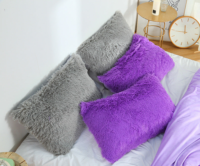 Purple Faux Fur Pillowcase Set - Crystal Velvet Plush Throw Pillow Covers, Bedding Accent (50x70cm, Pair)
