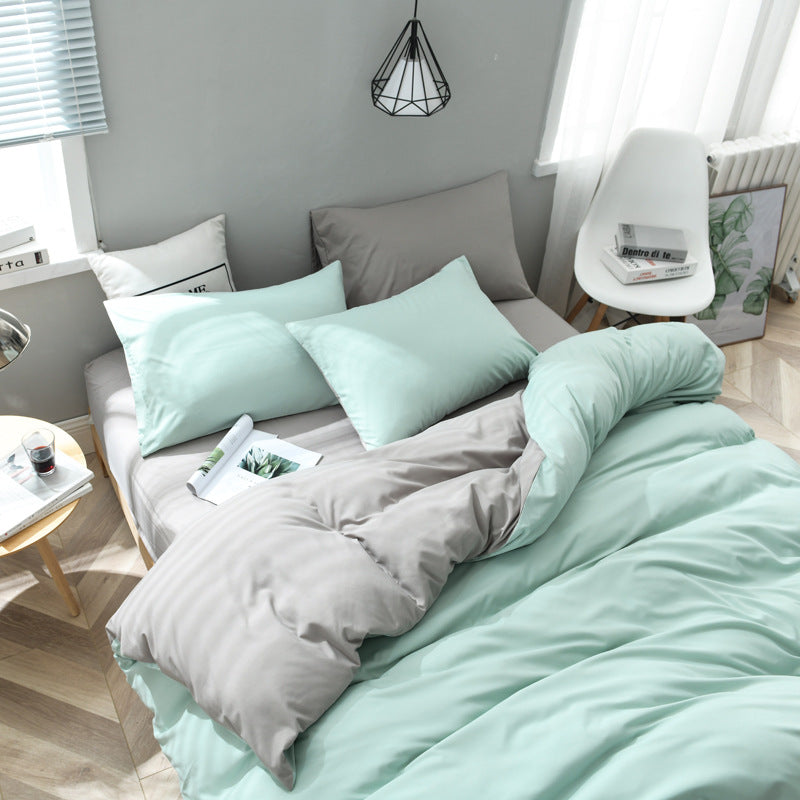 Mint Green And Grey Stitching Ultra-Soft Solid Color 4-Piece Bedding Set - Queen Size(Suitable for 2m bed)