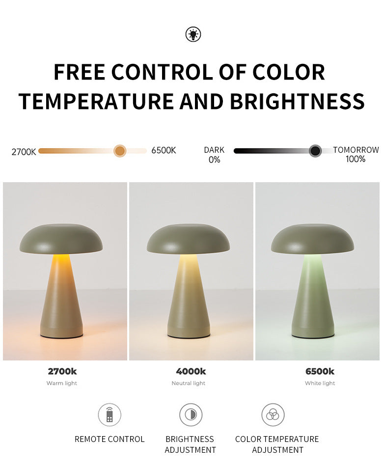 Orange Metal Mushroom Table Lamp - Rechargeable Touch Control Ambient Light with Remote