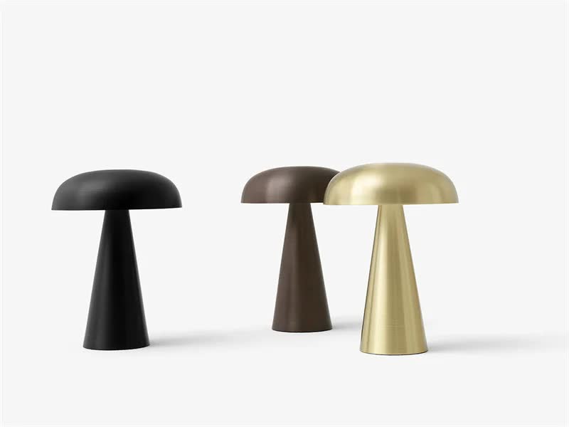 Orange Metal Mushroom Table Lamp - Rechargeable Touch Control Ambient Light with Remote