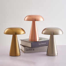 Orange Metal Mushroom Table Lamp - Rechargeable Touch Control Ambient Light with Remote
