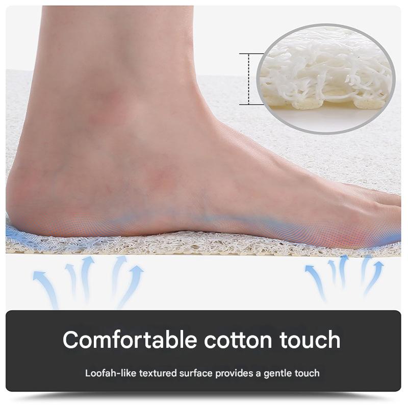Green Leaves Pattern PVC Non-Slip Bath Mat 45x75cm - Shower Drain Hole Design, Soft & Quick-Dry Bathroom Rug