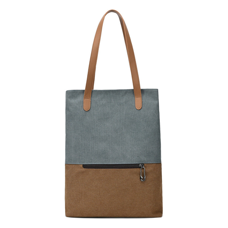 Dark Cyan And Brown Canvas Tote Bag for Women - Multi-Use Shoulder Handbag & Backpack, Large Capacity, 30x10x40cm