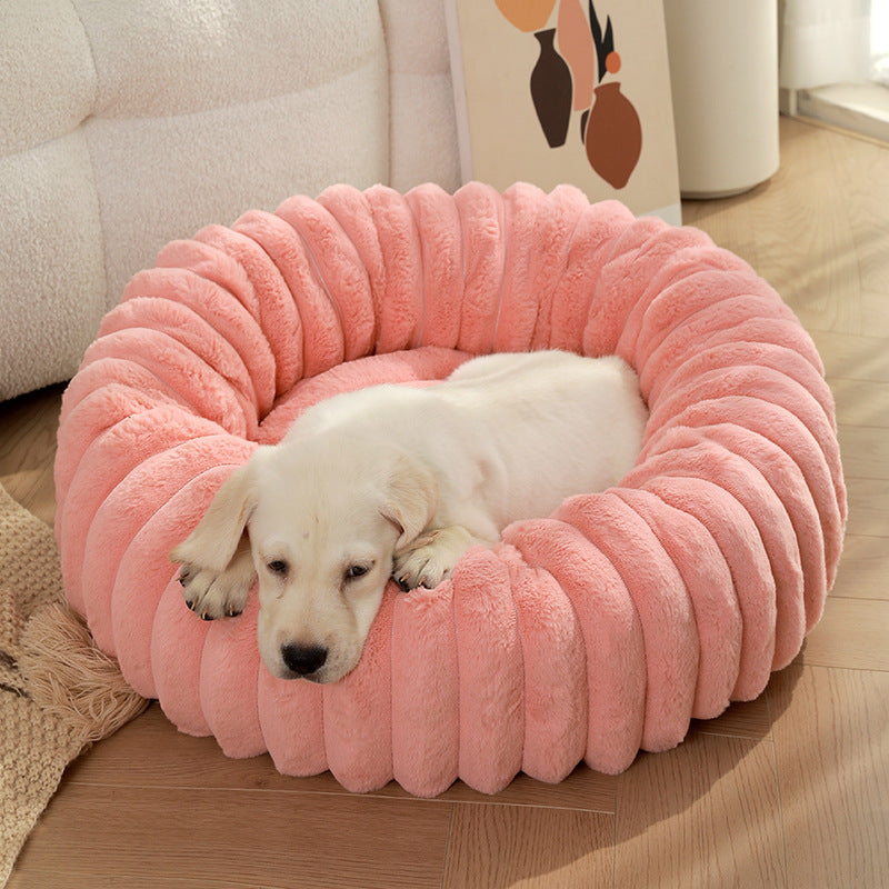 Pink Plush Pet Bed - 40cm Round Dog & Cat Mat, Cozy PP Cotton Filled, Comfortable Pet Supplies