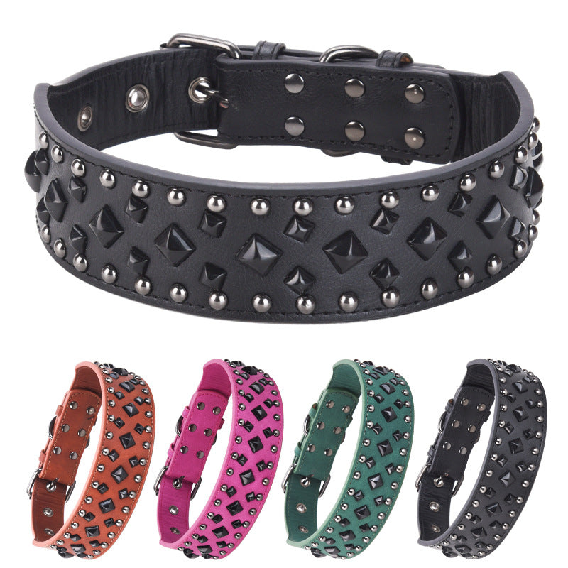 Size L Pink 1 pack Stylish PU Leather Dog Collar with Spikes - Adjustable, Durable & Comfortable for Medium to Large Breeds
