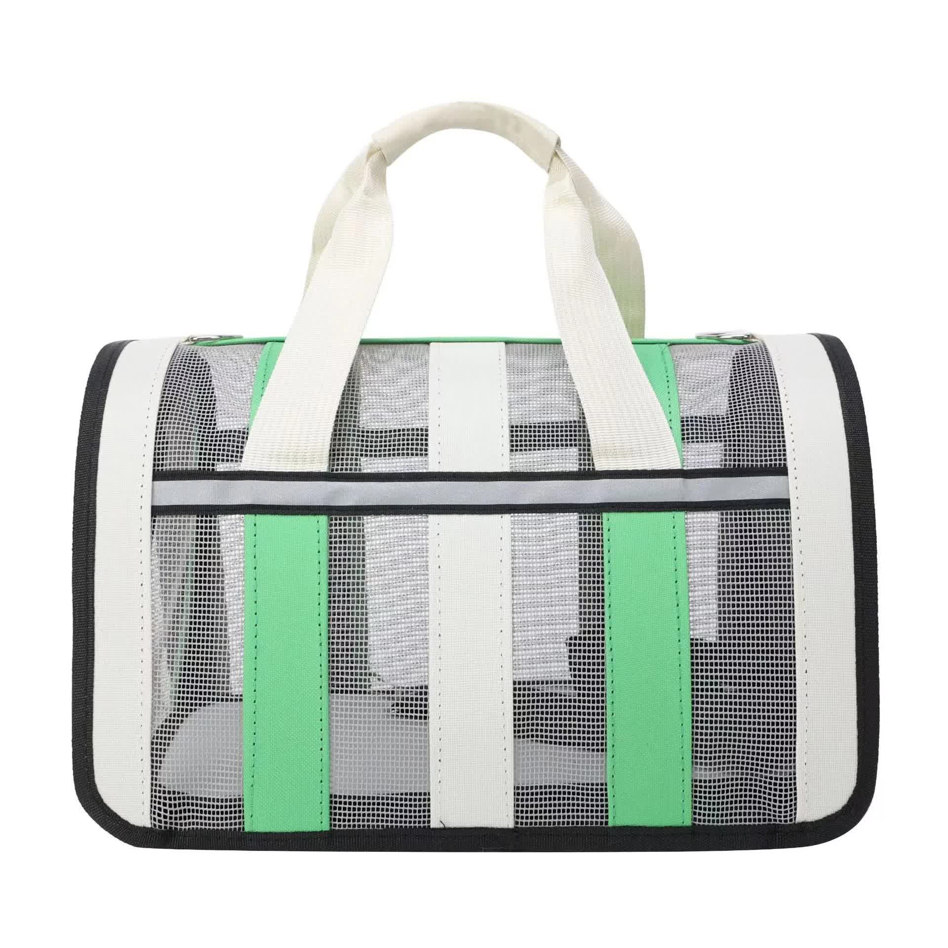 Size S Green And White Foldable Pet Carrier Bag - Lightweight, Breathable, and Spacious for All Seasons