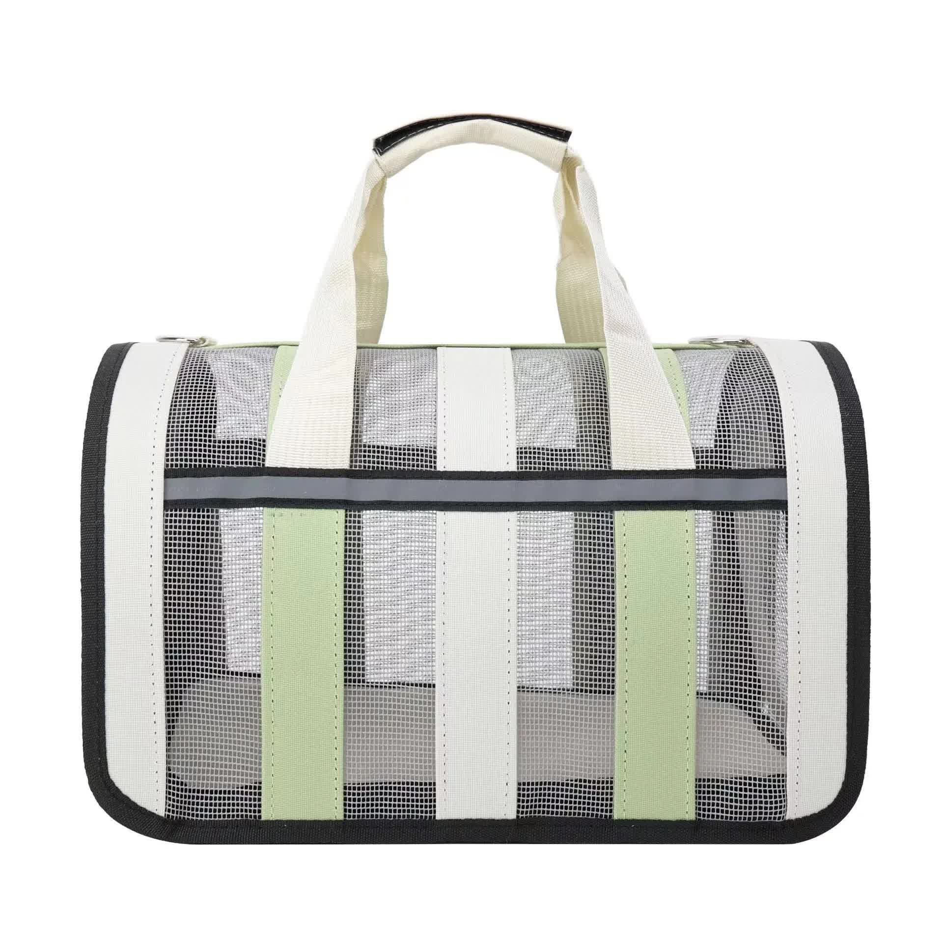 Size M Light Green And White Foldable Pet Carrier Bag - Lightweight, Breathable, and Spacious for All Seasons