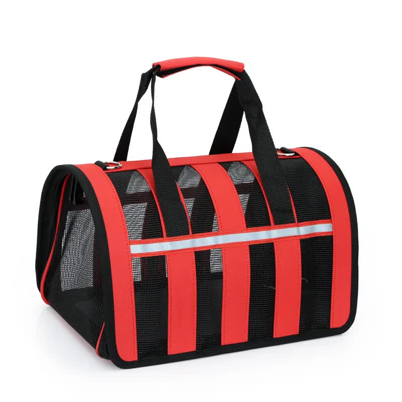Size L Black and Red Foldable Pet Carrier Bag - Lightweight, Breathable, and Spacious for All Seasons