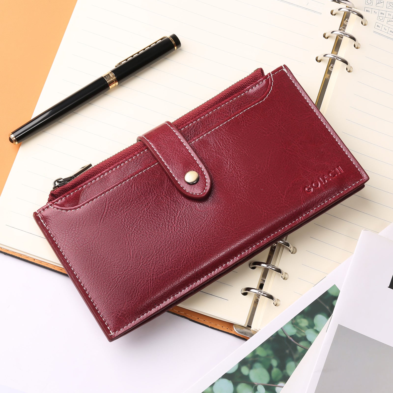 Wine red Large Capacity Women's Leather Wallet - RFID Blocking Card Holder