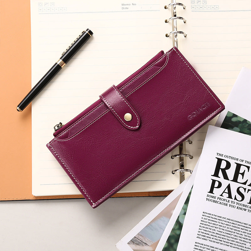 Dark Purple Large Capacity Women's Leather Wallet - RFID Blocking Card Holder