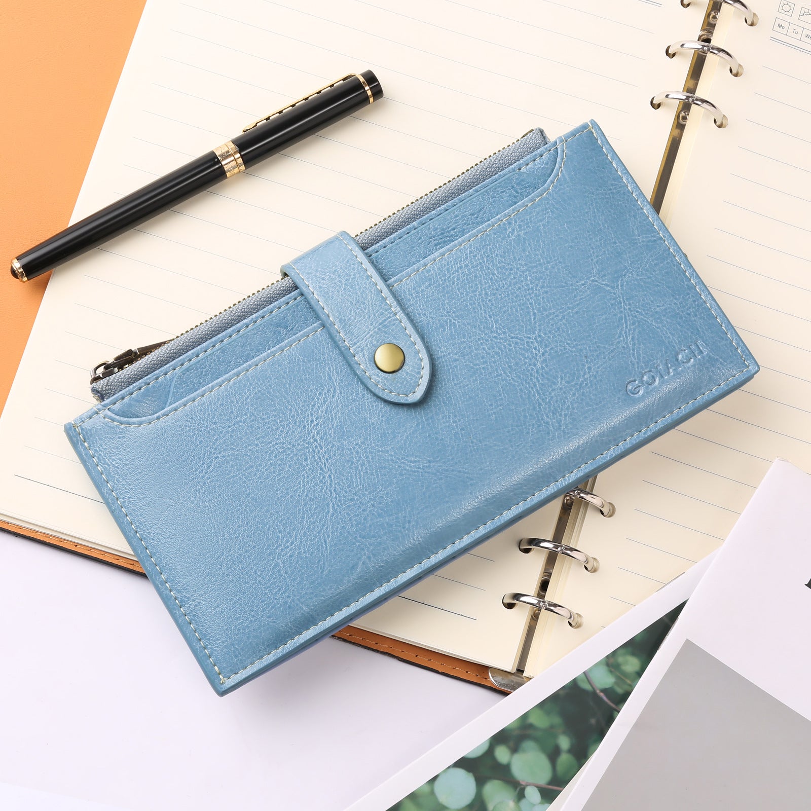 Light Blue Large Capacity Women's Leather Wallet - RFID Blocking Card Holder