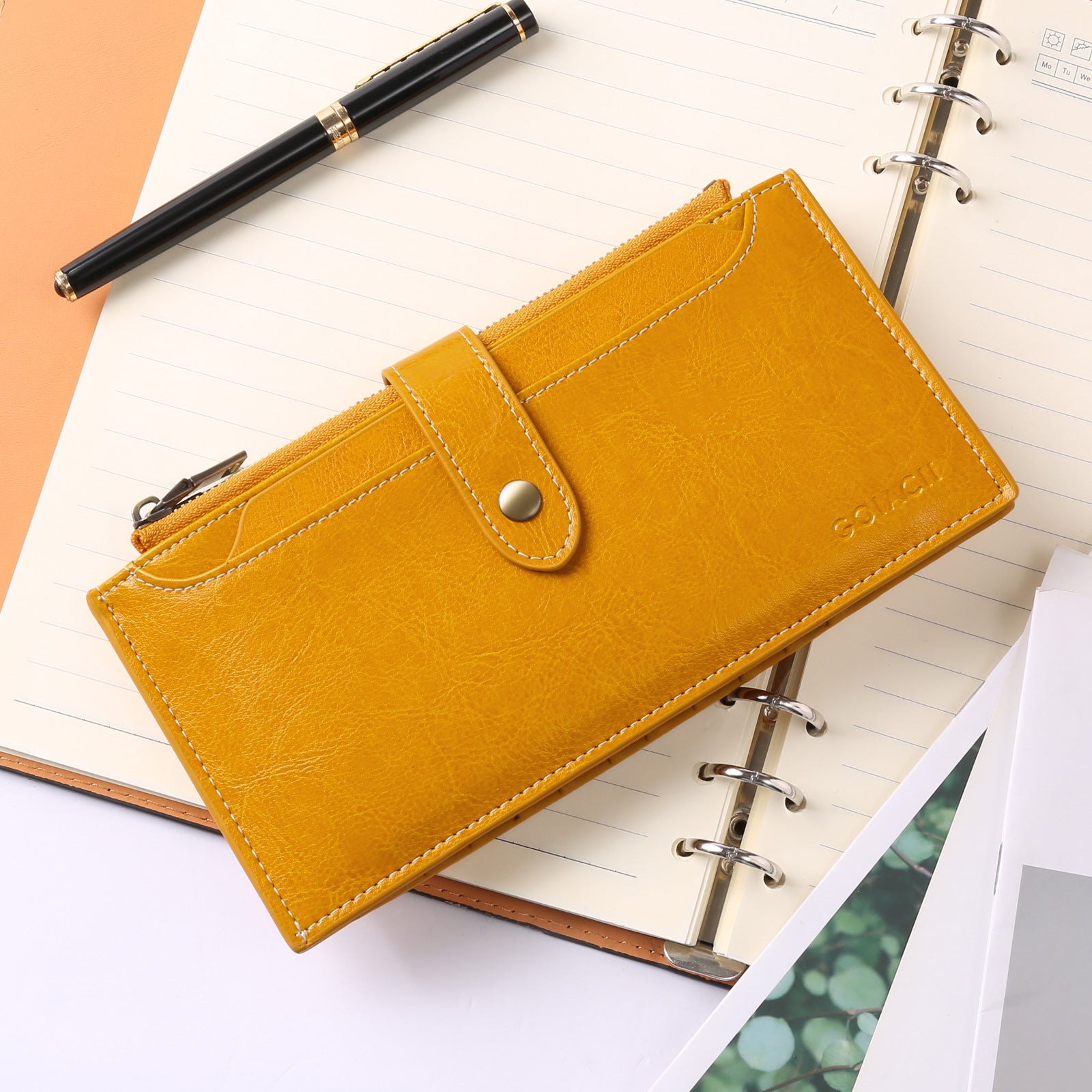 Ancient Yellow Large Capacity Women's Leather Wallet - RFID Blocking Card Holder