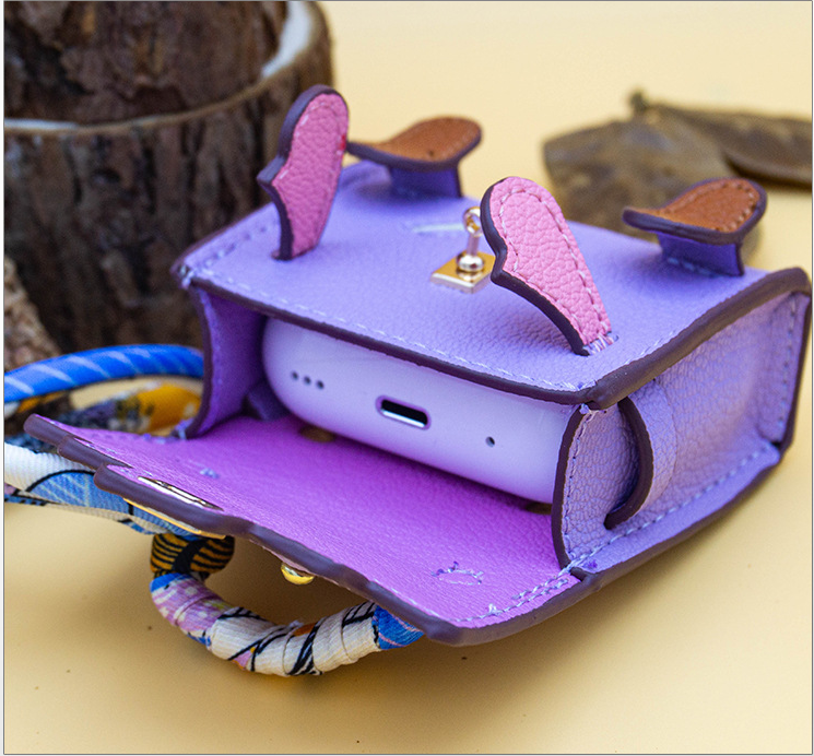 Blue Mini Bag Earphone Case - Stylish Keychain Pouch for Headphones