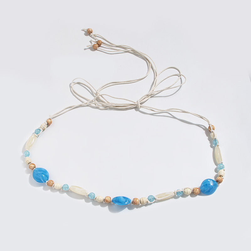 2 PCS Agate Blue Ethnic Style Waist Chain - Beaded Bohemian Belt for Women