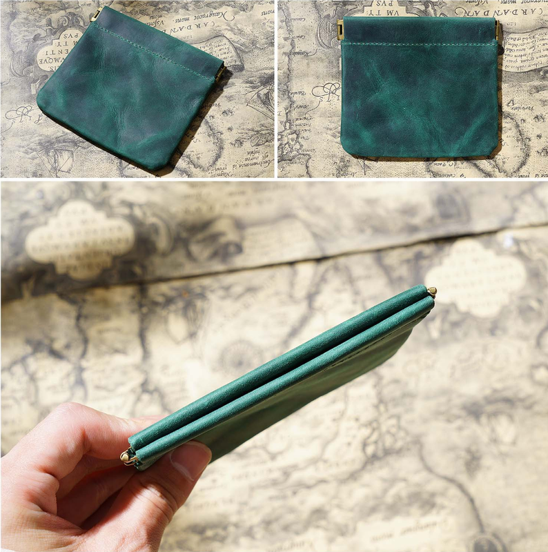Dark Green Genuine Leather Coin Purse - Vintage Style Snap Closure Mini Pouch