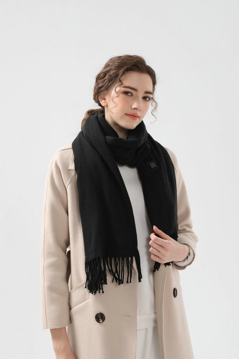 Black Heated Scarf - Electric Warming Scarf, Winter Outdoor Essential (Without power bank)
