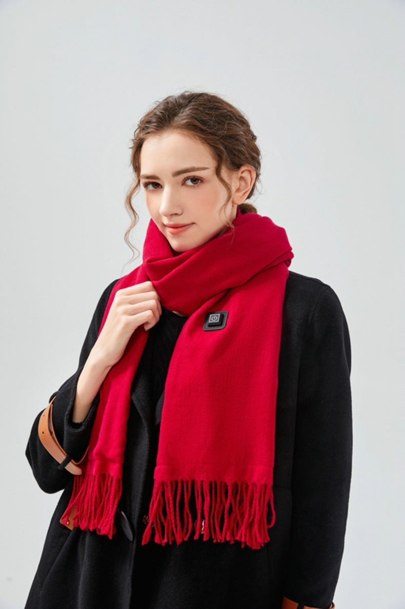 Wine Red Heated Scarf - Electric Warming Scarf, Winter Outdoor Essential (Without power bank)