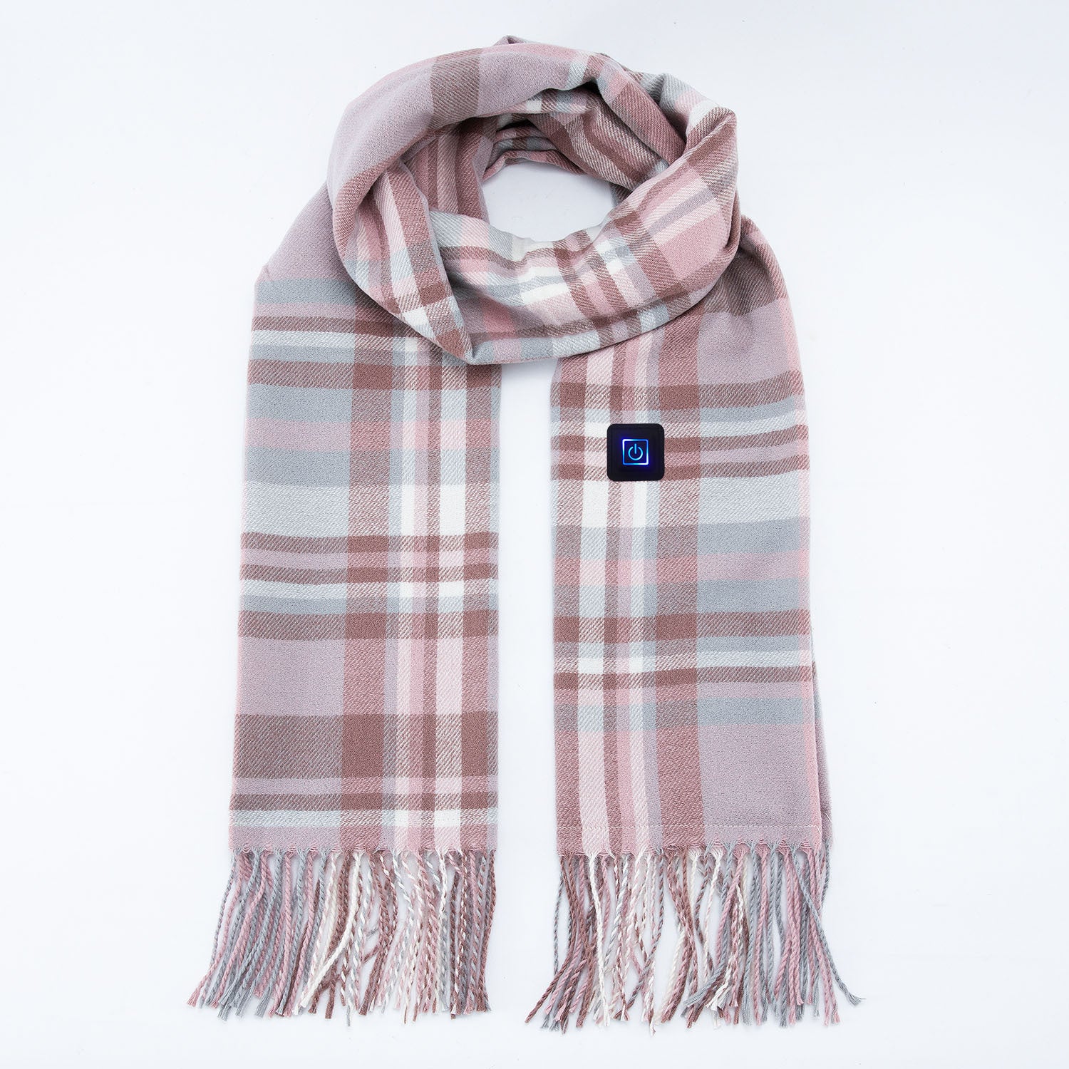 Light Pink Plaid Heated Scarf - Electric Warming Scarf, Winter Outdoor Essential (Without power bank)