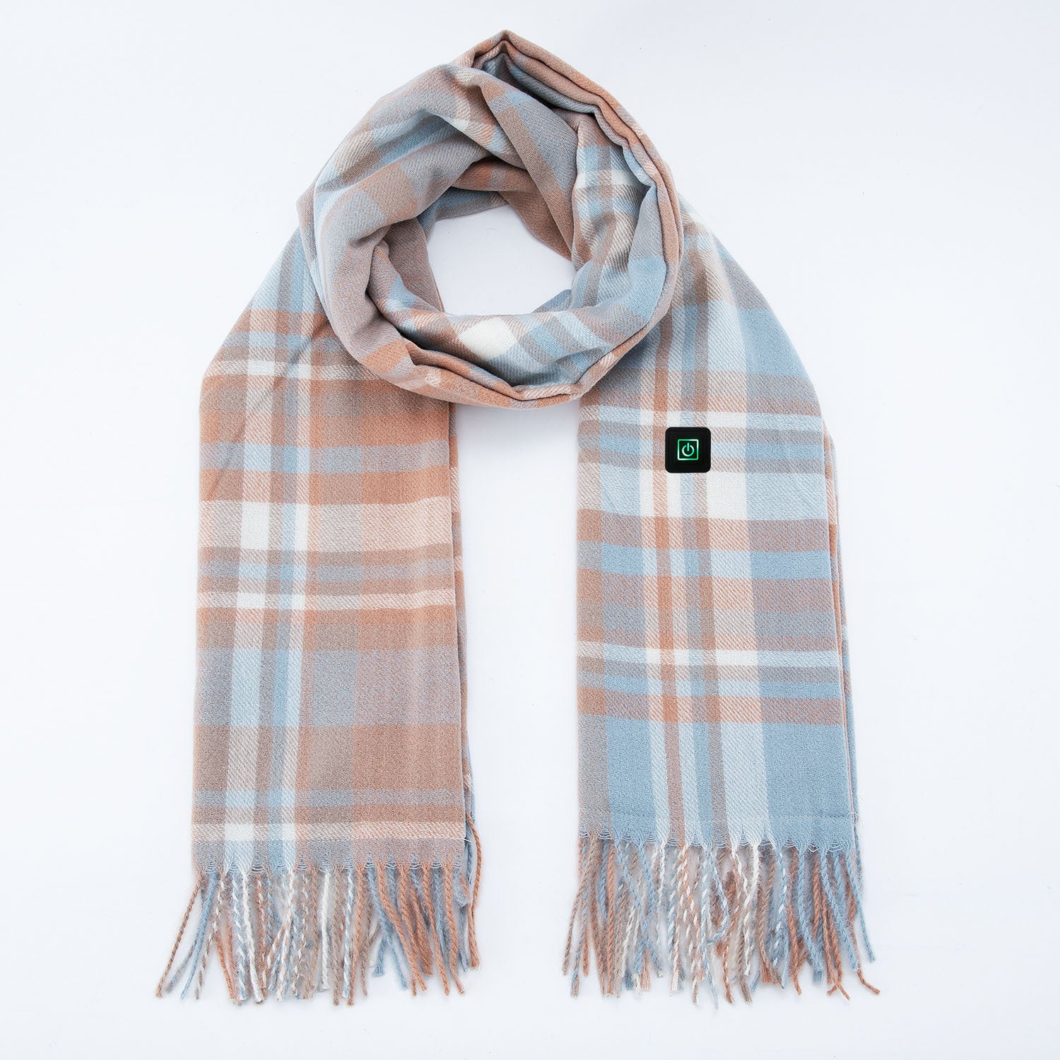 Light Blue Plaid Heated Scarf - Electric Warming Scarf, Winter Outdoor Essential (Without power bank)